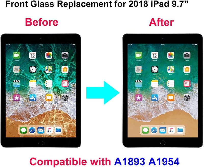 Dedyel استبدال شاشة اللمس لجهاز iPad 6 بحجم 9.7 بوصة 2018، استبدال الديجيتزر لجهاز iPad الجيل السادس A1954 A1893 مع زر الصفحة الرئيسية + لاصق مثبت مسبقًا + مجموعة أدوات احترافية (أبيض) - Image 4